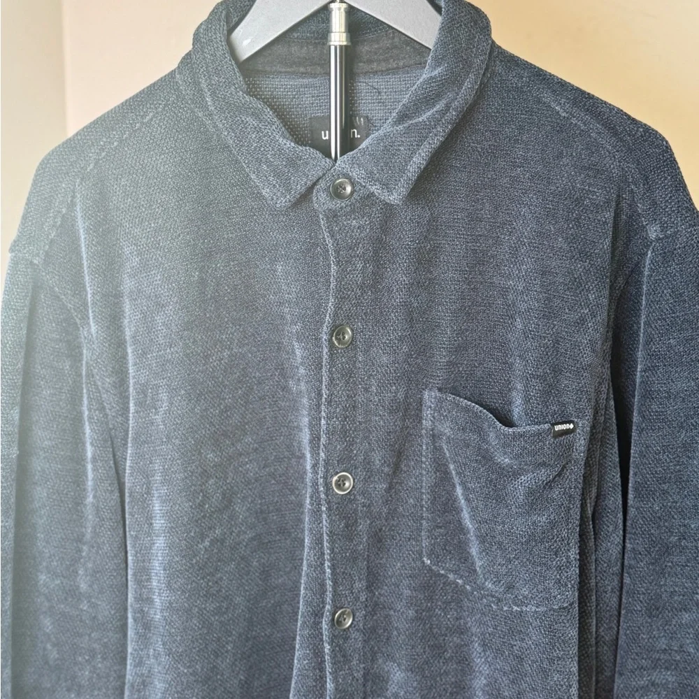 Union SEA/WA Navy Textured Knit Button Up Shacket Shirt Jacket Size XXL